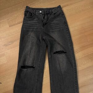 Classic Black Distressed Women's Straight Leg Jeans